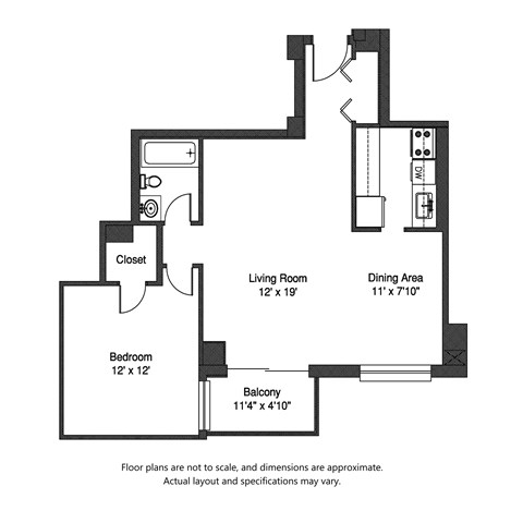 1x1 625sf Floor Plan 8200W